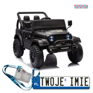 Czarne Auto terenowe YSA8813 na akumulator - 2x90W, 24V/7Ah, ekoskóra, EVA, pasy, Bluetooth, USB, LED - [19934]