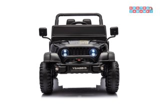 Czarne Auto terenowe YSA8813 na akumulator - 2x90W, 24V/7Ah, ekoskóra, EVA, pasy, Bluetooth, USB, LED - [19934]