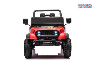 Czerwone Auto terenowe YSA8813 na akumulator - 2x90W, 24V/7Ah, ekoskóra, EVA, pasy, Bluetooth, USB, LED - [19935]