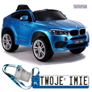 Niebieskie BMW X6 na akumulator - 2x45W, 12V/7Ah, ekoskóra, EVA, LED - [3287]