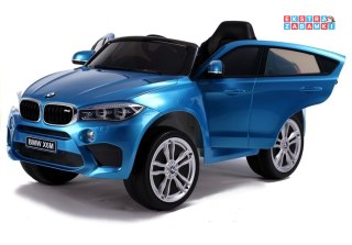 Niebieskie BMW X6 na akumulator - 2x45W, 12V/7Ah, ekoskóra, EVA, LED - [3287]