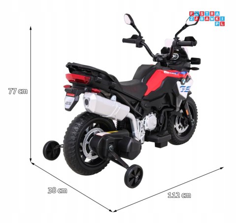 [JT5002A] Motocykl BMW F850 GS na akumulator 2x35W 12V/7Ah z Wolnym Startem Kółka pomocnicze Audio LED EVA - czerwony