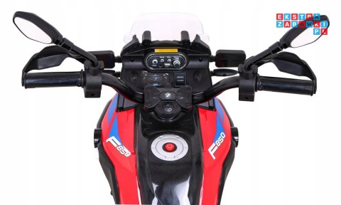 [JT5002A] Motocykl BMW F850 GS na akumulator 2x35W 12V/7Ah z Wolnym Startem Kółka pomocnicze Audio LED EVA - czerwony