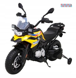 Żółty Motor BMW F850 GS na akumulator - 2x35W, 12V/7Ah, Wolny Start, Kółka pomocnicze, Audio, LED, EVA - [JT5002A]