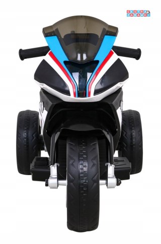 Motorek BMW HP4 na akumulator - niebieski, 2x35W 12V/4.5Ah, ekoskóra, LED, panel muzyczny, prześwit 7 cm [JT5008]