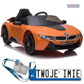 Pomarańczowe BMW I8 na akumulator - 2x45W, Ekoskóra, EVA, LED, MP3