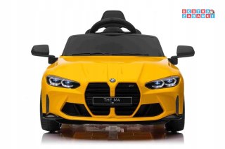 Żółte BMW M4 na akumulator - 2x35W, 12V/7Ah, EVA, MP3, ekoskóra, bluetooth - [SX2418]