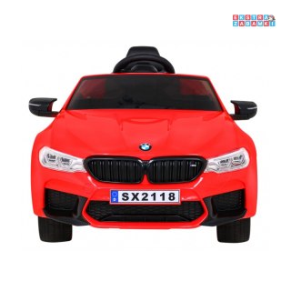 Czerwone BMW M5 na akumulator - funkcja DRIFT, 24V/7Ah, pilot, siedzenie z PU, LED - [SX2118]
