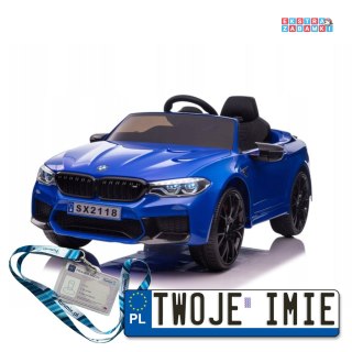 Niebieskie BMW M5 Drift Auto na akumulator - ekoskóra, koła EVA, wejście MP3, USB, LED