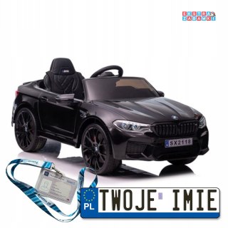 Czarne BMW M5 Drift na akumulator - ekoskóra, koła EVA, wejście MP3, USB, LED