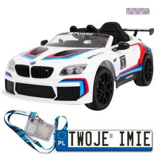 Białe BMW M6 GT3 na akumulator - 2x6V, MP3, pilot