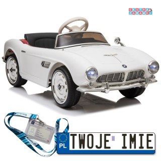 Białe BMW Retro na akumulator - 2x45W, Ekoskóra, EVA, LED, Pilot