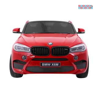 Czerwone BMW X6M XXL na akumulator - 2x120W, 12V/10Ah, ekoskóra, pasy, wolny start, MP3, LED, pilot - [JJ2168.EXL]