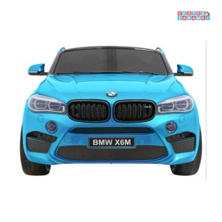 Niebieskie BMW X6M XXL na akumulator - 2x120W, 12V/10Ah, ekoskóra, pasy, wolny start, MP3, LED, pilot - [JJ2168.EXL]