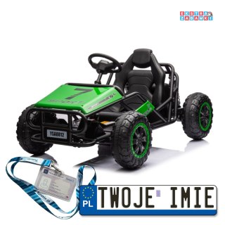 A8812 buggy na akumulator dwuosobowy - zielony, 2x100W, 24V/14Ah, ekoskóra, pasy, koła EVA [19930]