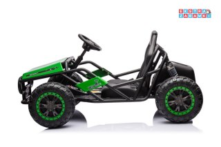A8812 buggy na akumulator dwuosobowy - zielony, 2x100W, 24V/14Ah, ekoskóra, pasy, koła EVA [19930]