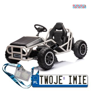 A8812 buggy na akumulator dwuosobowy - biały, 2x100W, 24V/14Ah, ekoskóra, pasy, koła EVA [19929]