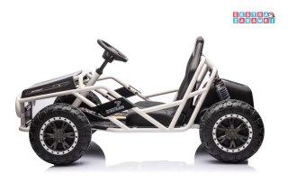 A8812 buggy na akumulator dwuosobowy - biały, 2x100W, 24V/14Ah, ekoskóra, pasy, koła EVA [19929]