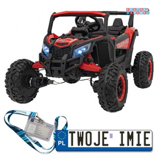 Czerwone ATV Defend buggy na akumulator 4x4 - czerwony, 4x35W, 12V/10Ah, pilot, ekoskóra, EVA [JH-105]