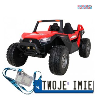 Czerwone Buggy clash na akumulator 4x4 - czerwony, 4x45W, pilot, ekoskóra, EVA, LED, MP3 [SX1928]