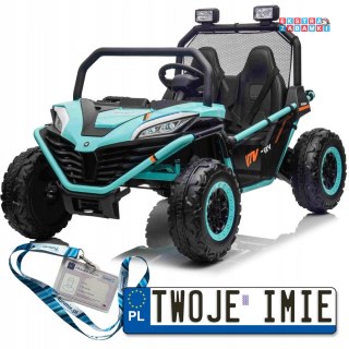 Faster buggy na akumulator dwuosobowy - turkusowy, 2x150W, 24V/10Ah, ekoskóra, Bluetooth, EVA, LED [S608]