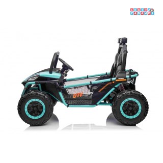 Faster buggy na akumulator dwuosobowy - turkusowy, 2x150W, 24V/10Ah, ekoskóra, Bluetooth, EVA, LED [S608]