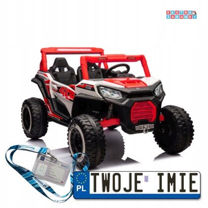 Czerwone Buggy NEL-913 na akumulator - 4x45W, 24V/8Ah, Ekoskóra, EVA, LED, Bluetooth - [19896]