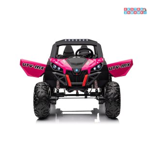 Różowy UTV-MX 2000n buggy na akumulator 4x4 - różowy, 4x75W, LED, EVA, ekoskóra, USB, MP3 [XMX-603B]