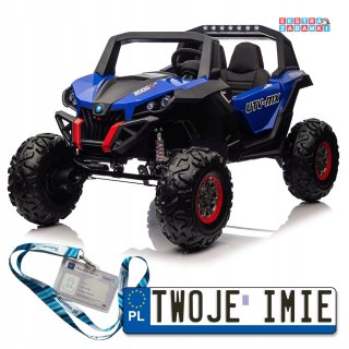 Niebieskie UTV-MX buggy na akumulator 4x4 - niebieski, 4x75W, LED, ekoskóra, EVA, MP3 [XMX-603B]