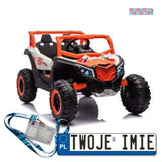 Pomarańczowe UTV NEL-901 buggy na akumulator 4x4 - pomarańczowy, 4x35W, Ekoskóra, EVA, LED, Bluetooth, USB [19891]