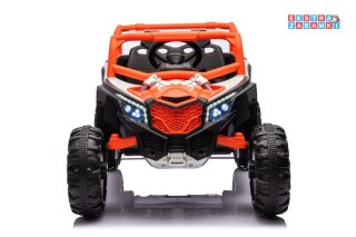 Pomarańczowe UTV NEL-901 buggy na akumulator 4x4 - pomarańczowy, 4x35W, Ekoskóra, EVA, LED, Bluetooth, USB [19891]