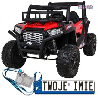 Czerwone Buggy UTV terenówka na akumulator 2x200W - czerwony, 24V/7Ah, Pilot, Bagażnik, EVA, MP3, LED [JS360B]