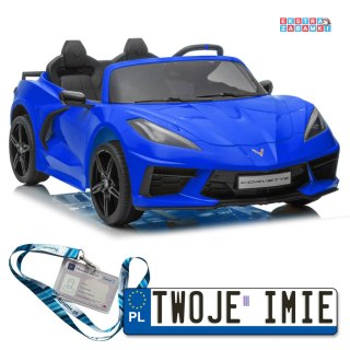 Niebieskie Corvette Stingray na akumulator - 2x45W, Ekoskóra, EVA, LED