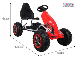 [B012] Duży gokart na pedały STRONG 100KG Łożyskowane koła EVA - czerwony