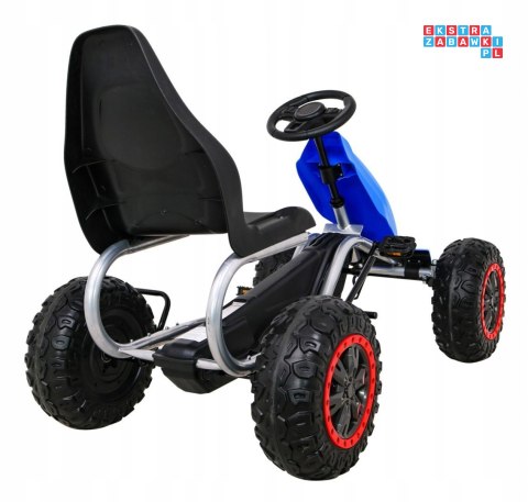 [B012] Duży gokart na pedały STRONG 100KG Łożyskowane koła EVA - niebieski