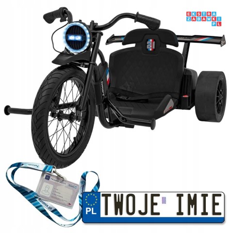 [SX2338] Drift Bike na akumulator 24V/10Ah z funkcją driftu koła pompowane i plastikowe do 70 kg 5-punktowe pasy - czarny