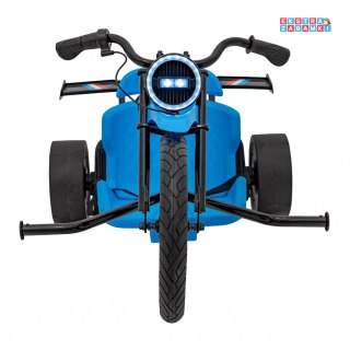 Niebieski Drift Bike na akumulator - 24V/10Ah, funkcja driftu, koła pompowane i plastikowe, do 70 kg, 5-punktowe pasy - [SX2338]