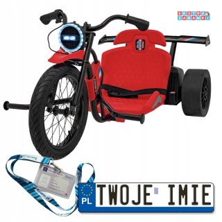 Czerwony Drift Bike na akumulator - 24V/10Ah, funkcja driftu, koła pompowane i plastikowe, do 70 kg, 5-punktowe pasy - [SX2338]