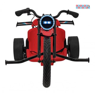 Czerwony Drift Bike na akumulator - 24V/10Ah, funkcja driftu, koła pompowane i plastikowe, do 70 kg, 5-punktowe pasy - [SX2338]