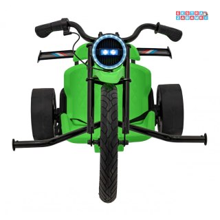 Zielony Drift Bike na akumulator - 24V/10Ah, funkcja driftu, koła pompowane i plastikowe, do 70 kg, 5-punktowe pasy - [SX2338]