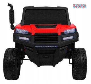 Czerwony Farmer Truck na akumulator - 4x35W, 12V/14Ah, Pilot, dla 2 dzieci, Kiper, Audio, LED - [A730-2]