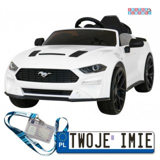 Biały Ford Mustang GT na akumulator - 2x35W, 12V/7Ah, Regulacja siedzenia, Pilot, LED, EVA - [SX2038]