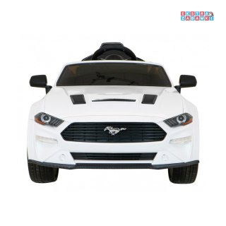 Biały Ford Mustang GT na akumulator - 2x35W, 12V/7Ah, Regulacja siedzenia, Pilot, LED, EVA - [SX2038]
