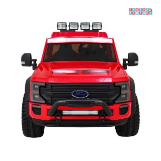 Czerwone Ford Super Duty na akumulator - 4x45W, 12V/14Ah, ekoskóra, EVA, LED - [SX2088]