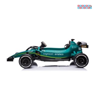 Turkusowe Auto Formuła 1 Aston Martin Cognizant Aramco na akumulator - 4x50W, 24V/5Ah, ekoskóra, EVA - [JE1599]