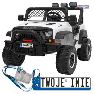 Białe Geoland Power auto terenowe na akumulator - dla 2 dzieci, pilot, 2X200W, Radio, MP3, LED
