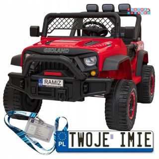 Czerwone Geoland Power auto terenowe na akumulator - dla 2 dzieci, pilot, 2X200W, Radio MP3, LED
