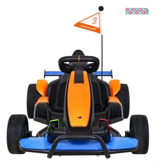 Gokart McLaren Drift na akumulator - pomarańczowy, 2x150W 24V/10Ah, funkcja driftu, LED, wolny start, EVA [BDM0930]