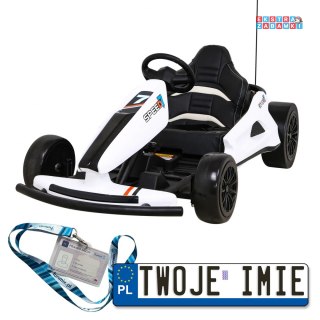 Biały Gokart Speed 7 Drift King na akumulator - 2x150W, 24V/7Ah, funkcja driftu, 2 prędkości, EVA - [A035]