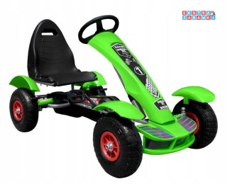 [F618] Gokart na pedały Racing XL dla dzieci 3+ Pompowane koła Regulacja fotela - zielony